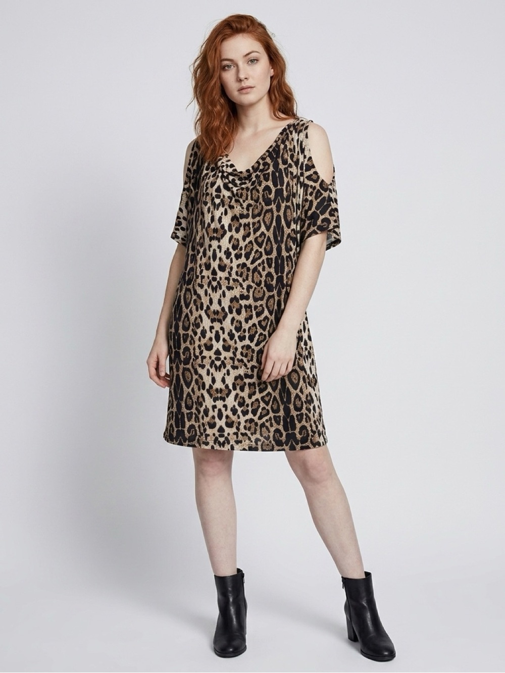 Lane Bryant Leopard Cold-Shoulder Mini Dress in Brown and Black